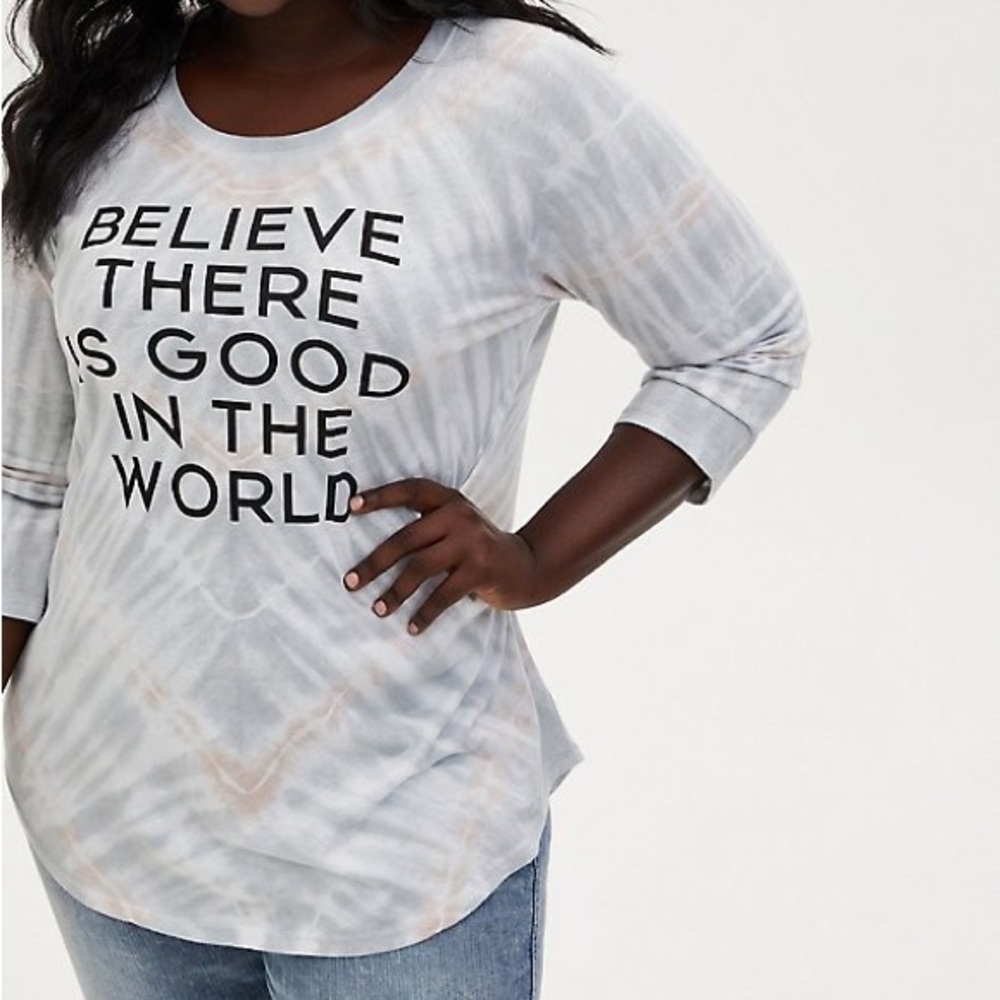 Torrid Good In The World Classic Fit Crew Tee - Slub Tie-Dye Grey & Walnut